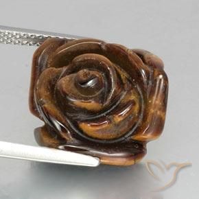 12.89캐럿 천연 붉은빛 브라운 Tiger's Eye, 플라워 컷, 16.3×15.7 mm, 불투명체
