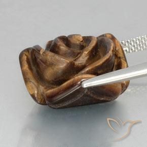 12.89캐럿 천연 붉은빛 브라운 Tiger's Eye, 플라워 컷, 16.3×15.7 mm, 불투명체