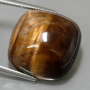 27.19캐럿 천연 골드 브라운 Tiger's Eye, 쿠션 컷, 19.9×19.9 mm, 불투명체