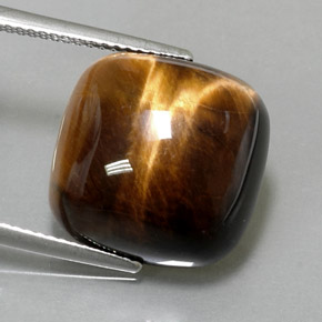 13.38캐럿 천연 골드 브라운 Tiger's Eye, 쿠션 컷, 15.4×15.3 mm, 불투명체
