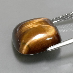 13.38캐럿 천연 골드 브라운 Tiger's Eye, 쿠션 컷, 15.4×15.3 mm, 불투명체
