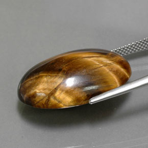 23.72캐럿 천연 골드 브라운 Tiger's Eye, 타원형 컷, 23.8×16.3 mm, 불투명체