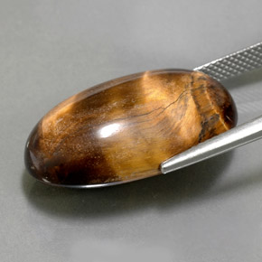26.13캐럿 천연 골드 브라운 Tiger's Eye, 타원형 컷, 24.8×15.3 mm, 불투명체