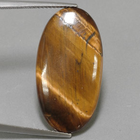 14.24캐럿 천연 골드 브라운 Tiger's Eye, 타원형 컷, 27.9×14.7 mm, 불투명체