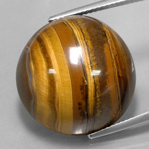 37.72캐럿 천연 골드 브라운 Tiger's Eye, 라운드 컷, 20.32 mm, 불투명체