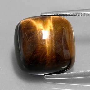13.38캐럿 천연 골드 브라운 Tiger's Eye, 쿠션 컷, 15.4×15.3 mm, 불투명체