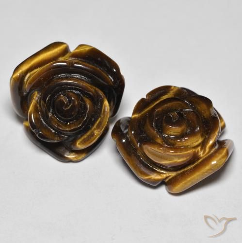 25.60캐럿 천연 웜 브라운 Tiger's Eye 보석, 플라워 컷, 15.8×15.6 mm, 불투명체