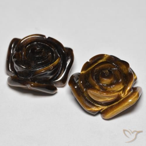 25.60캐럿 천연 웜 브라운 Tiger's Eye 보석, 플라워 컷, 15.8×15.6 mm, 불투명체