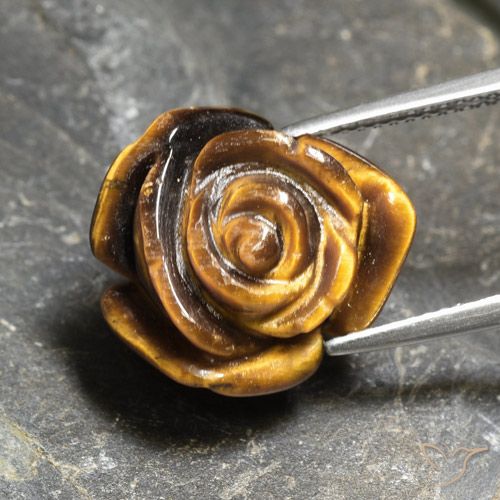 10.21캐럿 천연 골든 브라운 Tiger's Eye, 플라워 컷, 16×14.9 mm, 불투명체