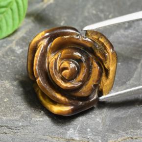 10.74캐럿 천연 웜 브라운 Tiger's Eye, 플라워 컷, 15.3×15.2 mm, 불투명체