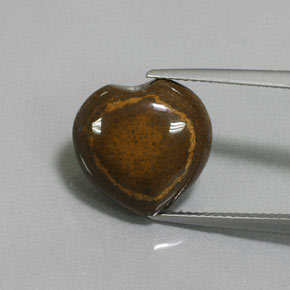 9.02캐럿 천연 골드 브라운 Tiger's Eye, 하트 모양, 13.6×13.2 mm, 불투명체
