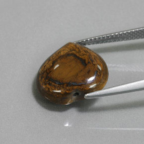 8.46캐럿 천연 골드 브라운 Tiger's Eye, 하트 모양, 14.2×13.4 mm, 불투명체