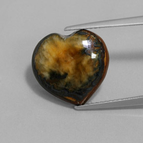 9.68캐럿 천연 골드 브라운 Tiger's Eye, 하트 모양, 14.3×13.8 mm, 불투명체