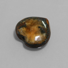 9.68캐럿 천연 골드 브라운 Tiger's Eye, 하트 모양, 14.3×13.8 mm, 불투명체