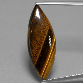16.23캐럿 천연 골드 브라운 Tiger's Eye, 마퀴즈, 31.4×11.8 mm, 불투명체