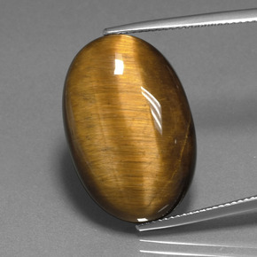 20.98캐럿 천연 웜 브라운 Tiger's Eye, 타원형 컷, 24.8×16.6 mm, 불투명체
