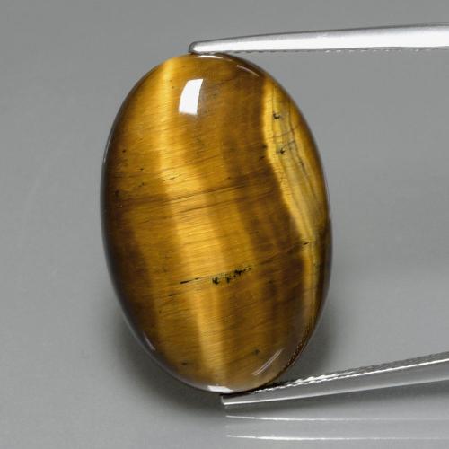 19.40캐럿 천연 미디엄 라이트 브라운 Tiger's Eye, 타원형 컷, 24.7×16.6 mm, 불투명체