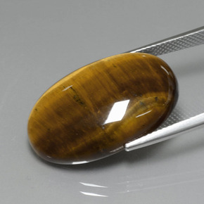 19.40캐럿 천연 미디엄 라이트 브라운 Tiger's Eye, 타원형 컷, 24.7×16.6 mm, 불투명체
