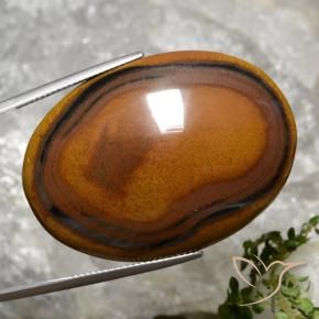 92.65캐럿 천연 웜 브라운 Tiger's Eye, 타원형 컷, 40.8×29.4 mm, 불투명체