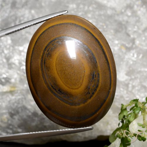 89.36캐럿 천연 시더 브라운 Tiger's Eye, 타원형 컷, 34.7×27.1 mm, 불투명체