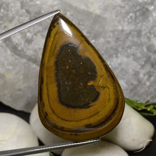 52.90ct 자연스러운 미디엄 다크 브라운 호랑이의 눈, 배 모양, 불투명체