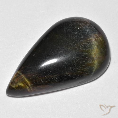 19.38ct 자연스러운 골드 브라운 호랑이의 눈, 배 모양, 불투명체