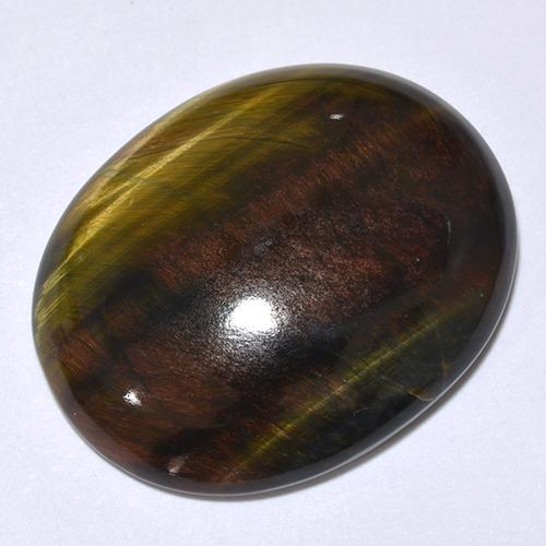 24.66캐럿 천연 멀티컬러 Tiger's Eye, 타원형 컷, 25.3×20.2 mm, 불투명체