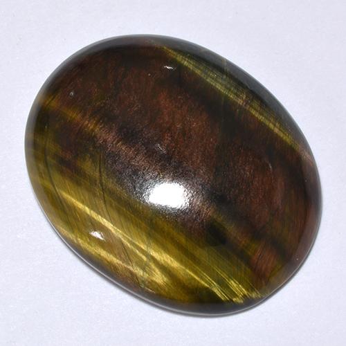 24.66캐럿 천연 멀티컬러 Tiger's Eye, 타원형 컷, 25.3×20.2 mm, 불투명체