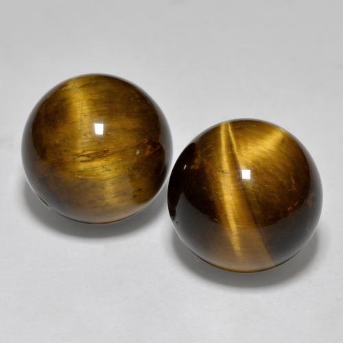 24.83캐럿 천연 웜 브라운 타이거아이 보석, 구형 / 볼, 12.25 mm, 불투명체