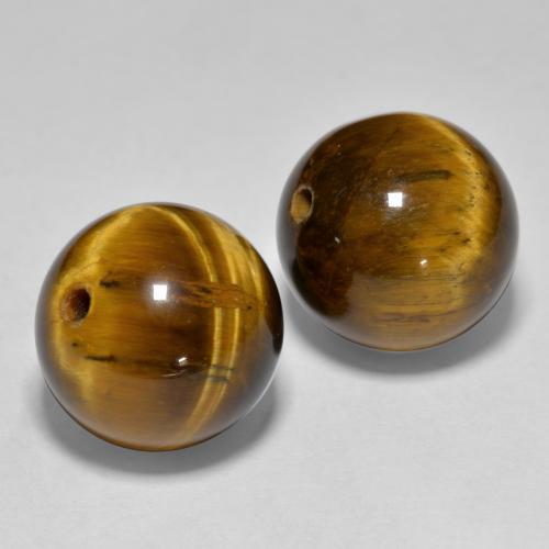 24.83캐럿 천연 웜 브라운 타이거아이 보석, 구형 / 볼, 12.25 mm, 불투명체