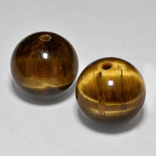 24.83캐럿 천연 웜 브라운 타이거아이 보석, 구형 / 볼, 12.25 mm, 불투명체