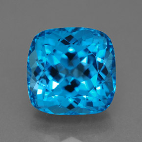 6.62캐럿 천연 스위스 블루 토파즈, 쿠션 컷, 10×9.7 mm, VS