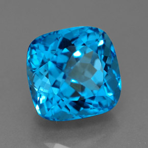 6.62캐럿 천연 스위스 블루 토파즈, 쿠션 컷, 10×9.7 mm, VS