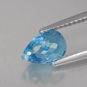 2.25캐럿 천연 스위스 블루 토파즈, 브리올레트, 8.5×5.6 mm, VVS