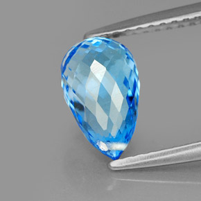 2.33캐럿 천연 스위스 블루 토파즈, 브리올레트, 9.1×5.6 mm, VVS