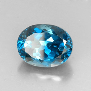 7.16캐럿 천연 런던 블루 토파즈, 타원형 컷, 12.7×9.8 mm, VVS