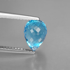 3.18캐럿 천연 스위스 블루 토파즈, 브리올레트, 9.3×6.6 mm, VVS