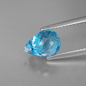 3.18캐럿 천연 스위스 블루 토파즈, 브리올레트, 9.3×6.6 mm, VVS