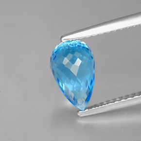 2.43캐럿 천연 스위스 블루 토파즈, 브리올레트, 9.3×5.7 mm, VVS