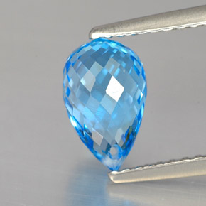 2.16캐럿 천연 스위스 블루 토파즈, 브리올레트, 8.7×5.5 mm, VVS