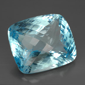 185.00캐럿 천연 스위스 블루 토파즈, 쿠션 컷, 35.4×30.3 mm, IF