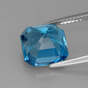 5.30캐럿 천연 런던 블루 토파즈, 에메랄드 컷, 9.5×9.5 mm, VVS-VS