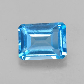 2.18캐럿 천연 스위스 블루 토파즈, 에메랄드 컷, 8.1×6.1 mm, VS