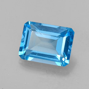 2.18캐럿 천연 스위스 블루 토파즈, 에메랄드 컷, 8.1×6.1 mm, VS