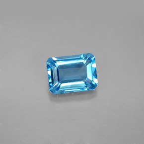 1.99캐럿 천연 스위스 블루 토파즈, 에메랄드 컷, 8.1×6.1 mm, VS
