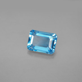 1.99캐럿 천연 스위스 블루 토파즈, 에메랄드 컷, 8.1×6.1 mm, VS