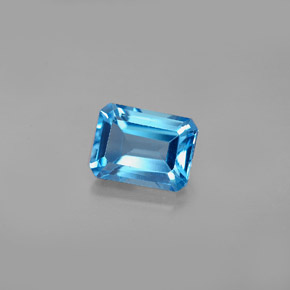 2.07캐럿 천연 스위스 블루 토파즈, 에메랄드 컷, 8.1×6.1 mm, VS