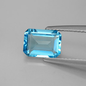 2.05캐럿 천연 스위스 블루 토파즈, 에메랄드 컷, 8.2×6.1 mm, VS