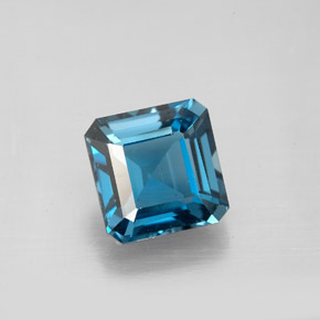 3.24캐럿 천연 런던 블루 토파즈, 에메랄드 컷, 8×8 mm, VVS-VS