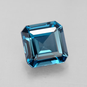 2.06캐럿 천연 런던 블루 토파즈, 에메랄드 컷, 7.4×7.3 mm, VVS-VS